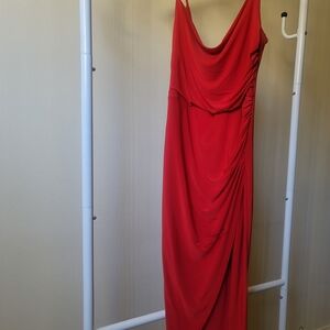 Elegant Red Draped Women's Dress